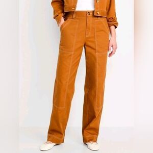 Old Navy Utility Pants Womens 14 Brown Straight Leg High Rise Cargo Streetwear